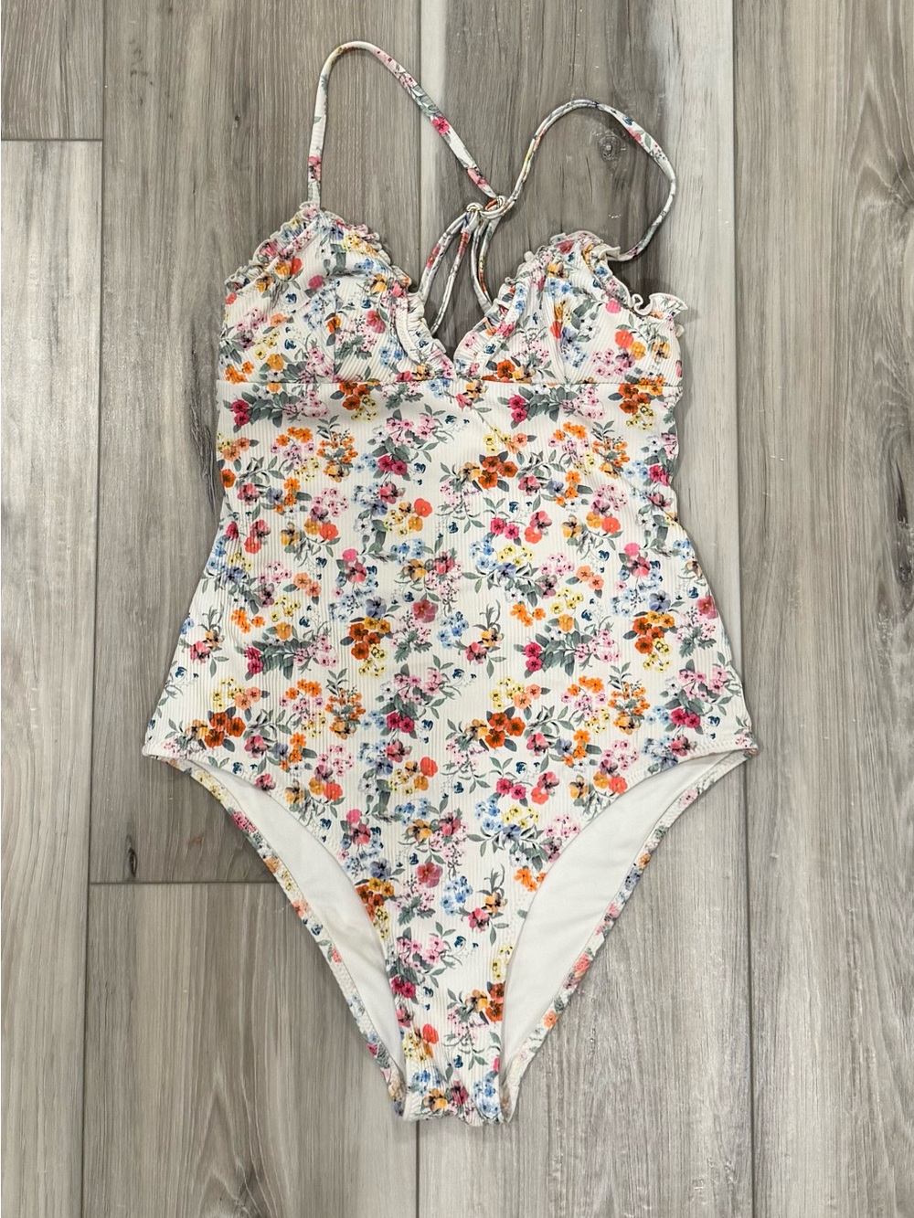 Floral One-Piece Swimsuit - White with Multicolor Flowers